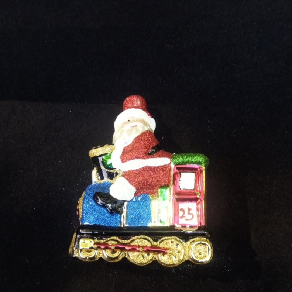 RADKO Santa Riding A Train Ornament